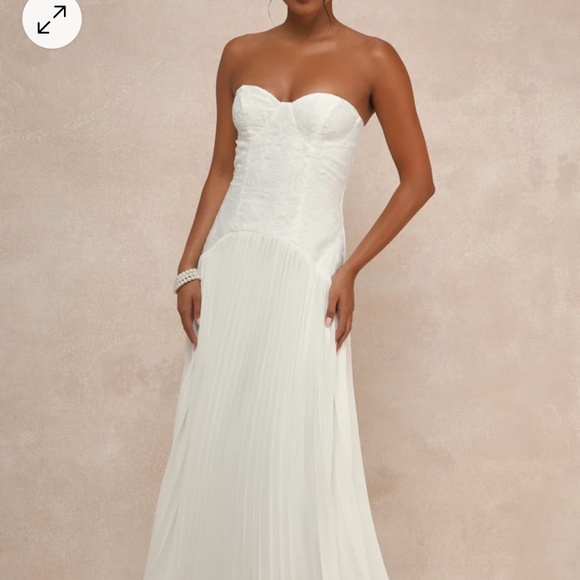 Divine Devotion White Embroidered Pleated Strapless Maxi Dress Lulus - Picture 1 of 3